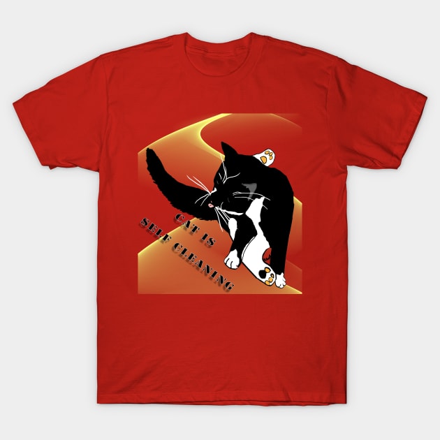 cute Tuxedo cat is self cleaning  Copyright TeAnne T-Shirt by TeAnne